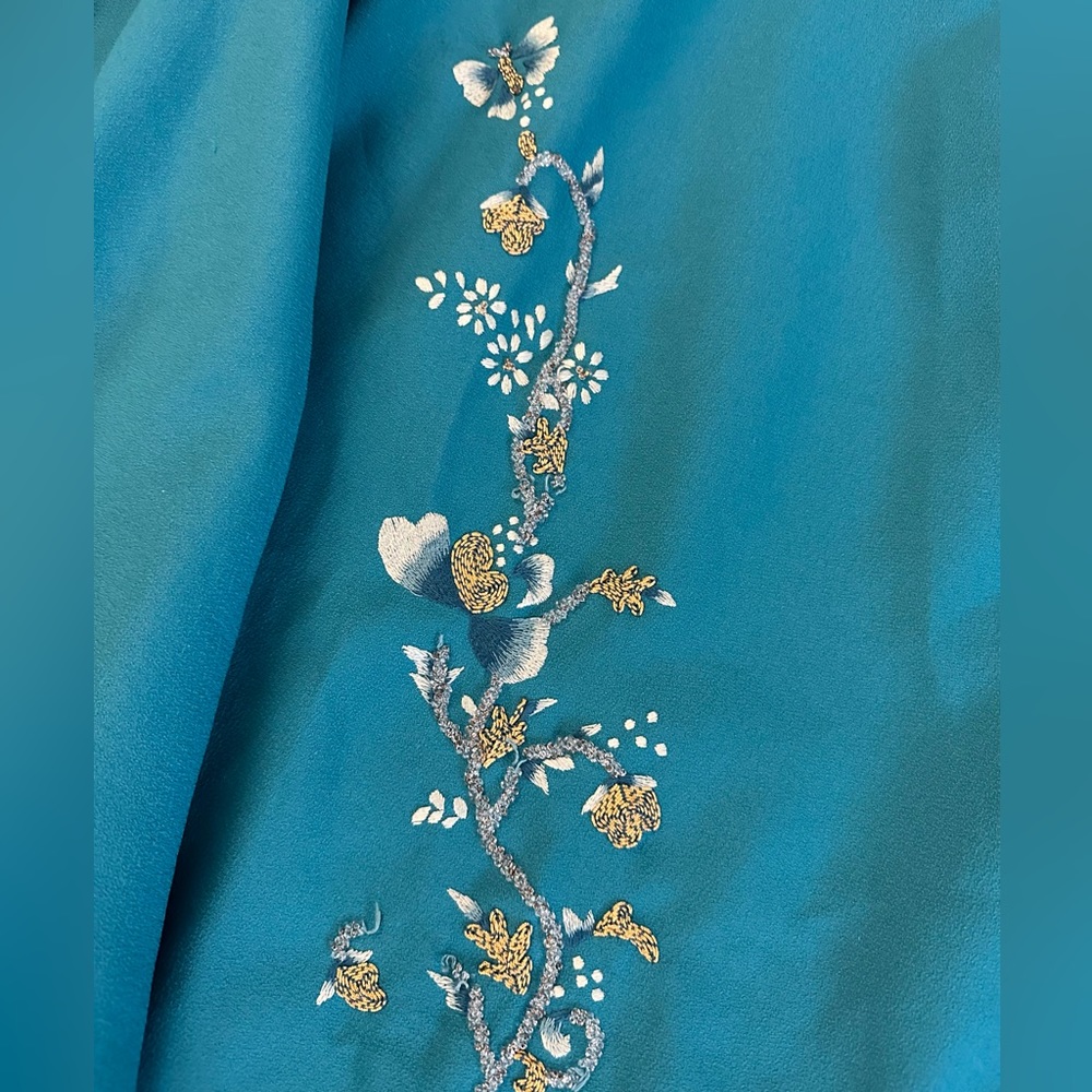 Vintage 70’s Maxi Embroidered Turquoise Sleeveless Dress - Picture 3 of 9